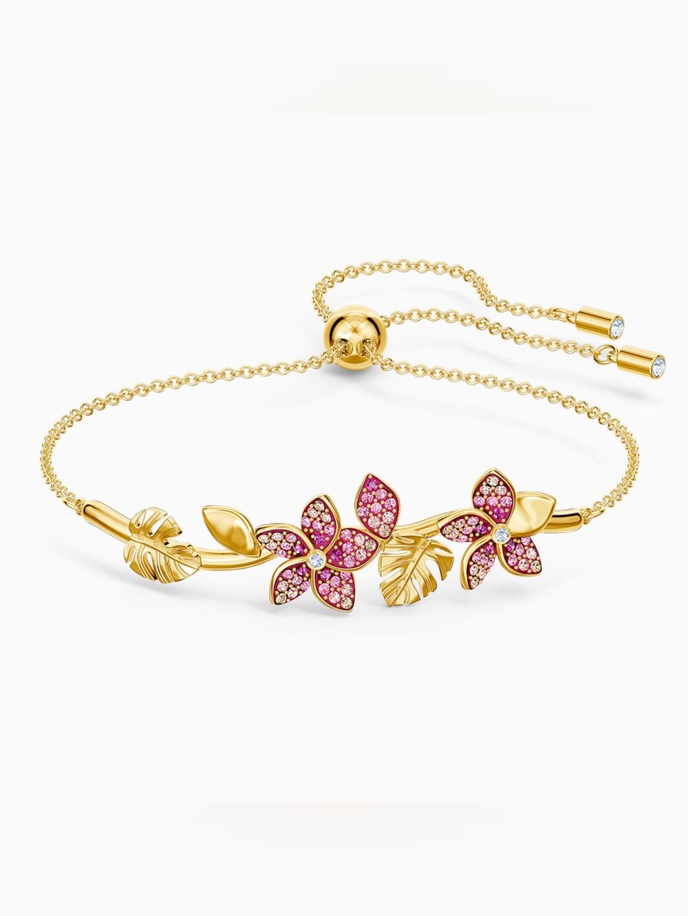 Swarovski Tropical Flower Bracelet – Pink Crystals, Gold-Tone Plated